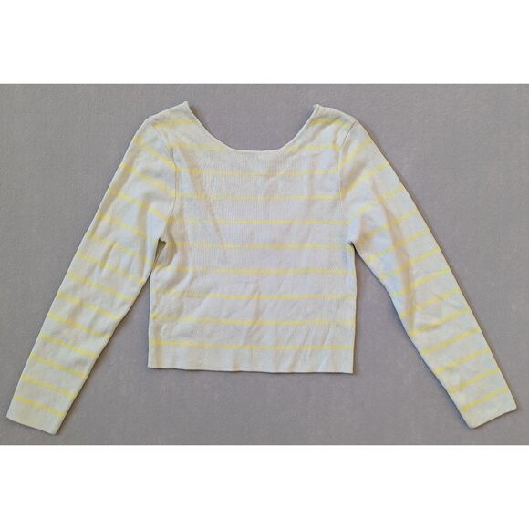 NWT Zara Cropped Scoop Back Sweater Green Yellow Stripes Size L - Picture 1 of 6